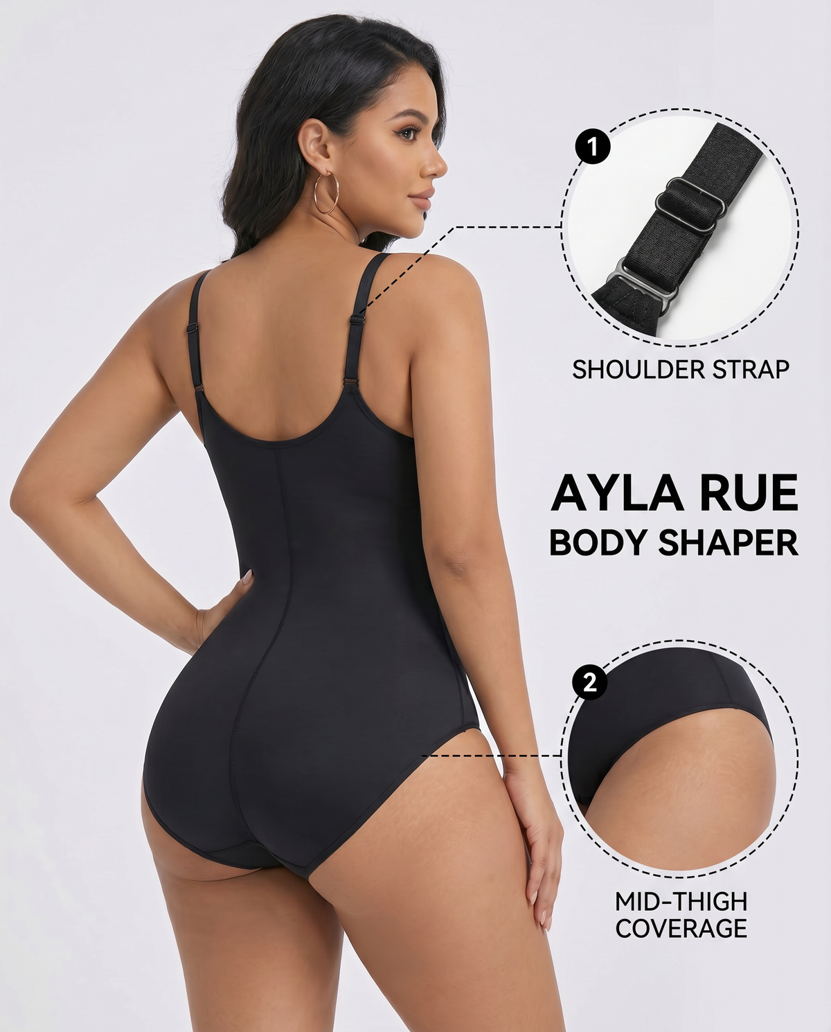AYLA RUE Adjustable Tummy Control Bodysuit, smoothing tummy control panel