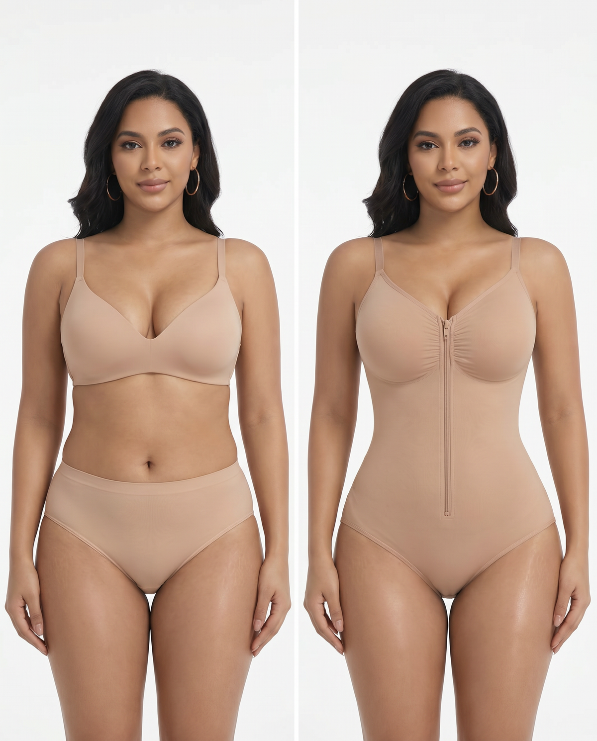 AYLA RUE Adjustable Tummy Control Bodysuit, available in black and beige